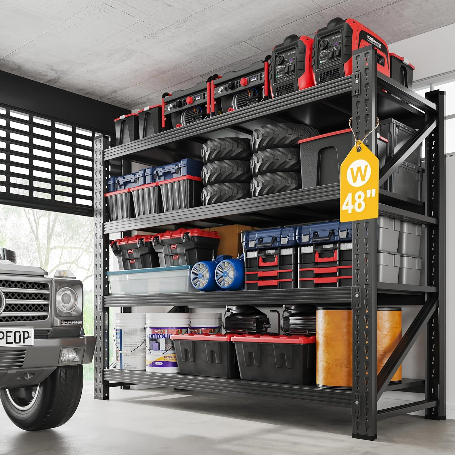 3000LBS Metal Storage Shelves 48 Inch W 4 Tier Heavy Duty Adjustable Garage Rack gallery