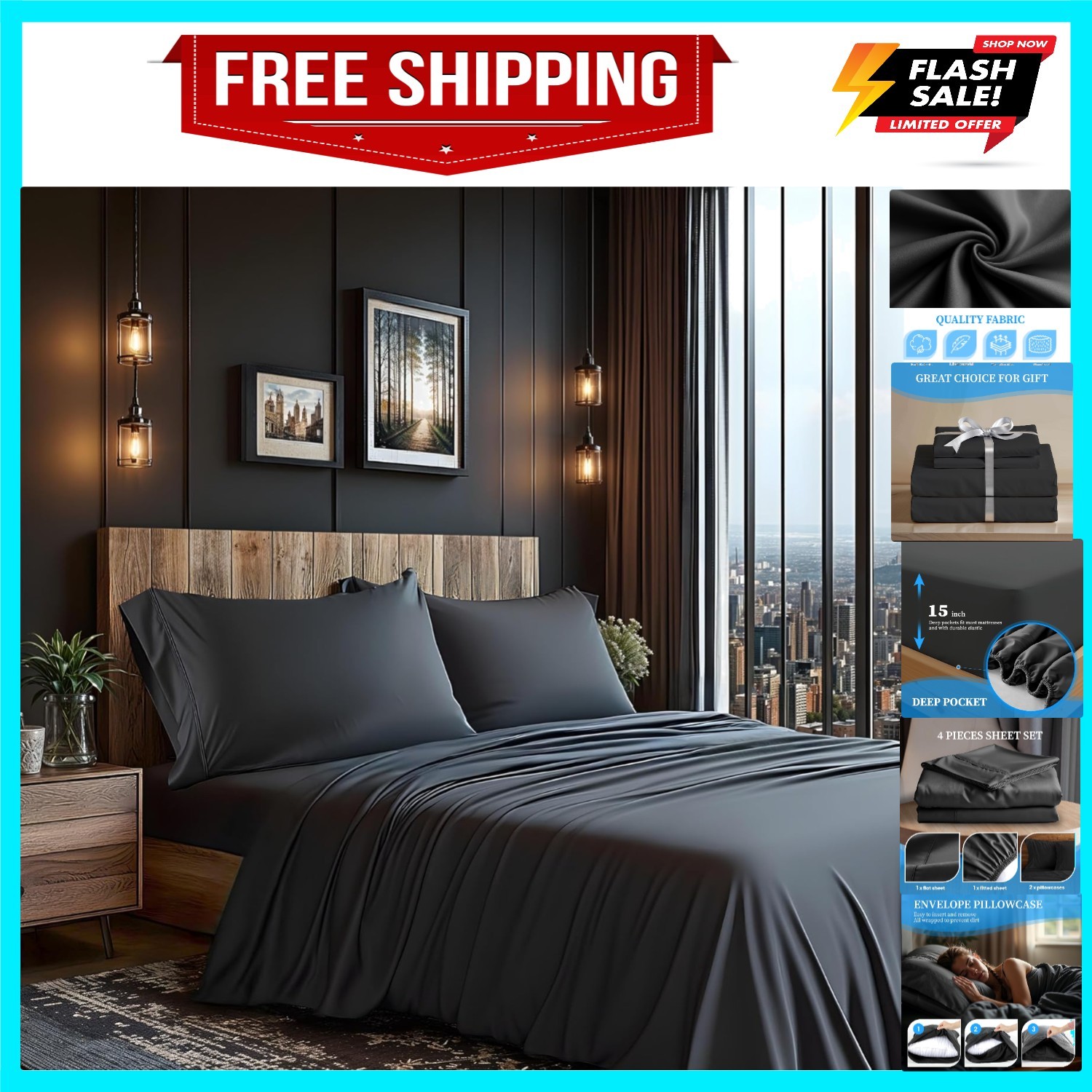Queen Size 4 Piece Sheet Set, Lightweight Super Soft Easy Care Microfiber Com... gallery