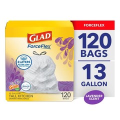 Glad ForceFlex Tall Kitchen Drawstring Trash Bags 13 Gallon, 120 Count