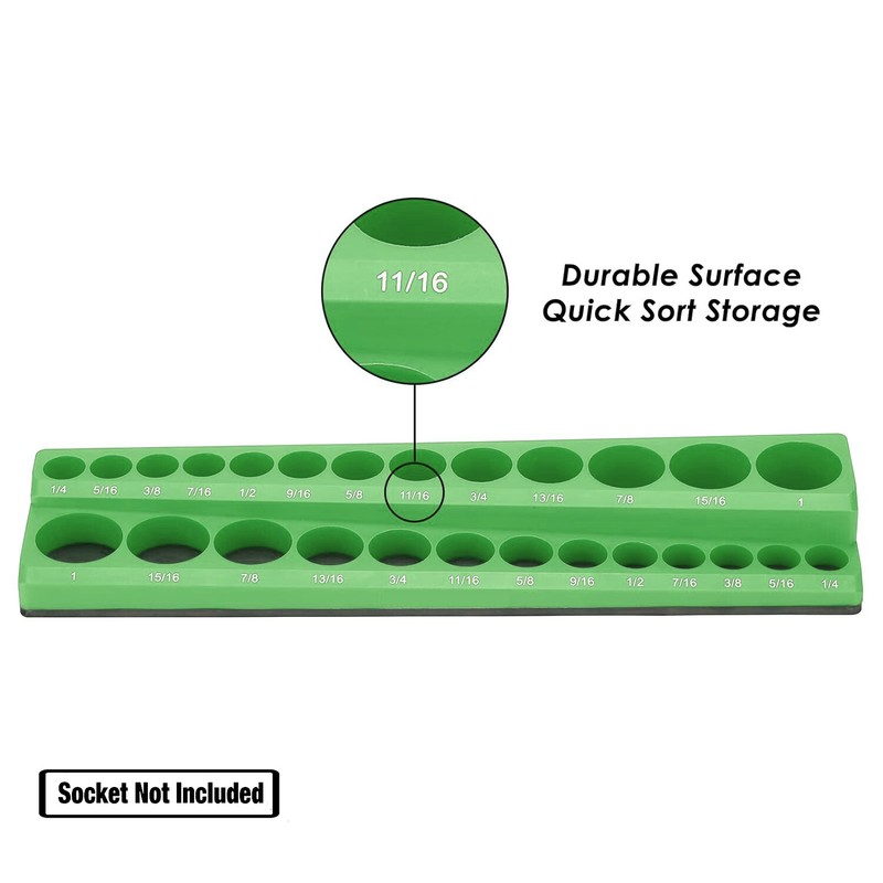 Magnetic Socket Organizer 3pcs 1/2 3/8 1/4-inch Drive Socket Holder SAE Green gallery