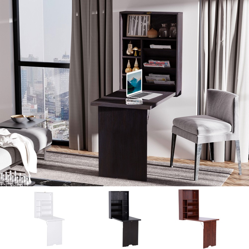 Wall Mount Writing Table Convertible Folding Computer Desk Storage Home Office
