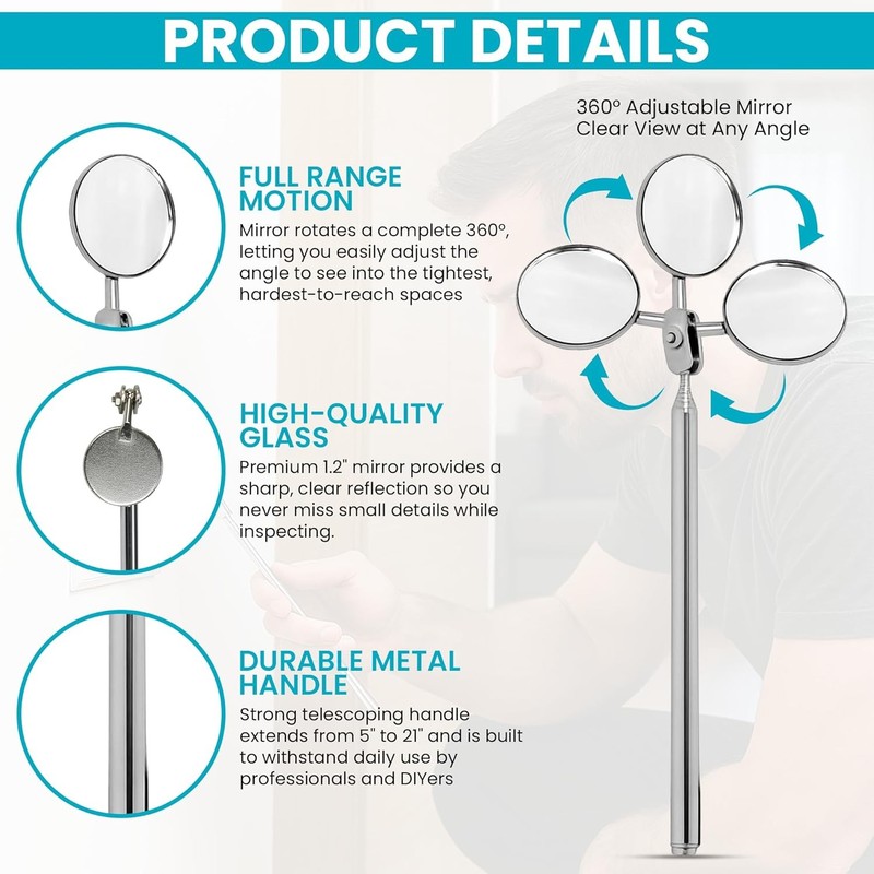 2-Pack Telescoping 1.2 inches (diameter) x 21 (length), Mirror gallery