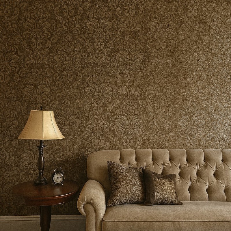 Embossed brown bronze metallic plaster textured Victorian damask Wallpaper rolls gallery