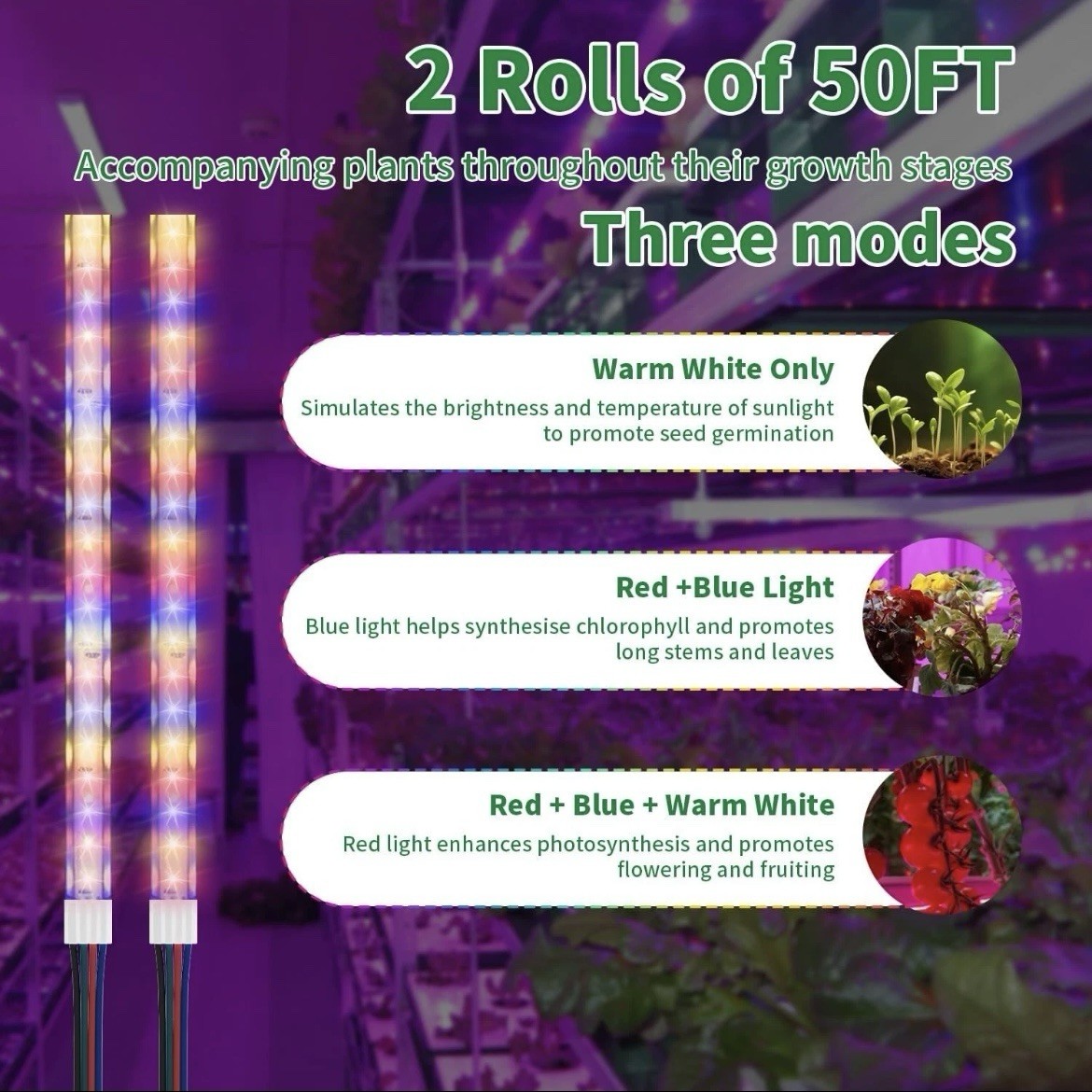 LED Grow Light Strips, 100FT APP Control IP67 Waterproof, 24W Full Spectrum gallery
