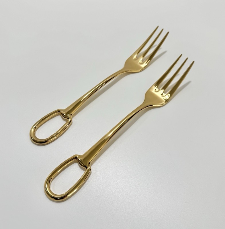 Hermès Grand Attelage Silverware Dinner Forks 18k Gold Plated RT870EA Set Of 4 gallery