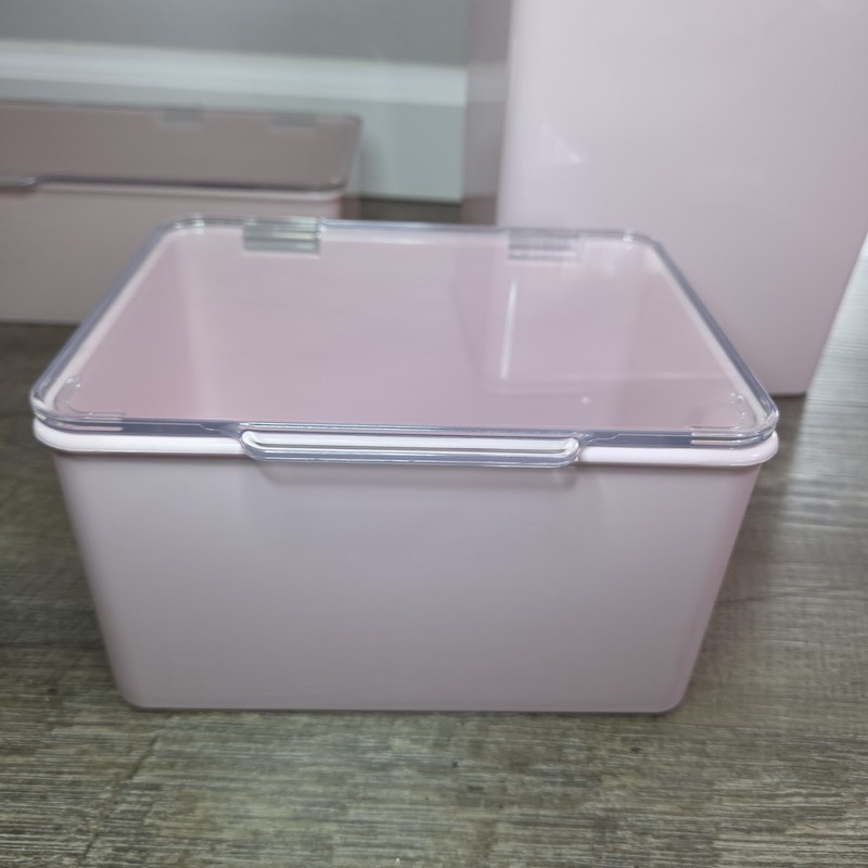 Set Of mDesign Plastic Stackable Storage Box Hinged Clear Lid Pink Containers gallery