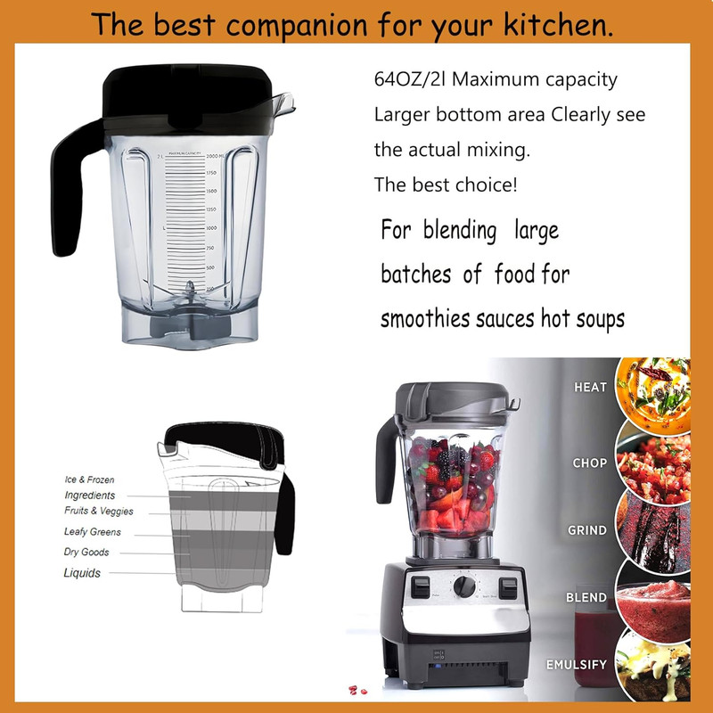 Blender Pitcher 64Oz Low-Profile,Compatible with Vitamix 780 75-0 7500 5000 5... gallery