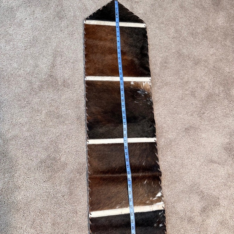 Handmade Genuine Cowhide Patchwork Table Runner Brown Black White 65x11 Rustic gallery