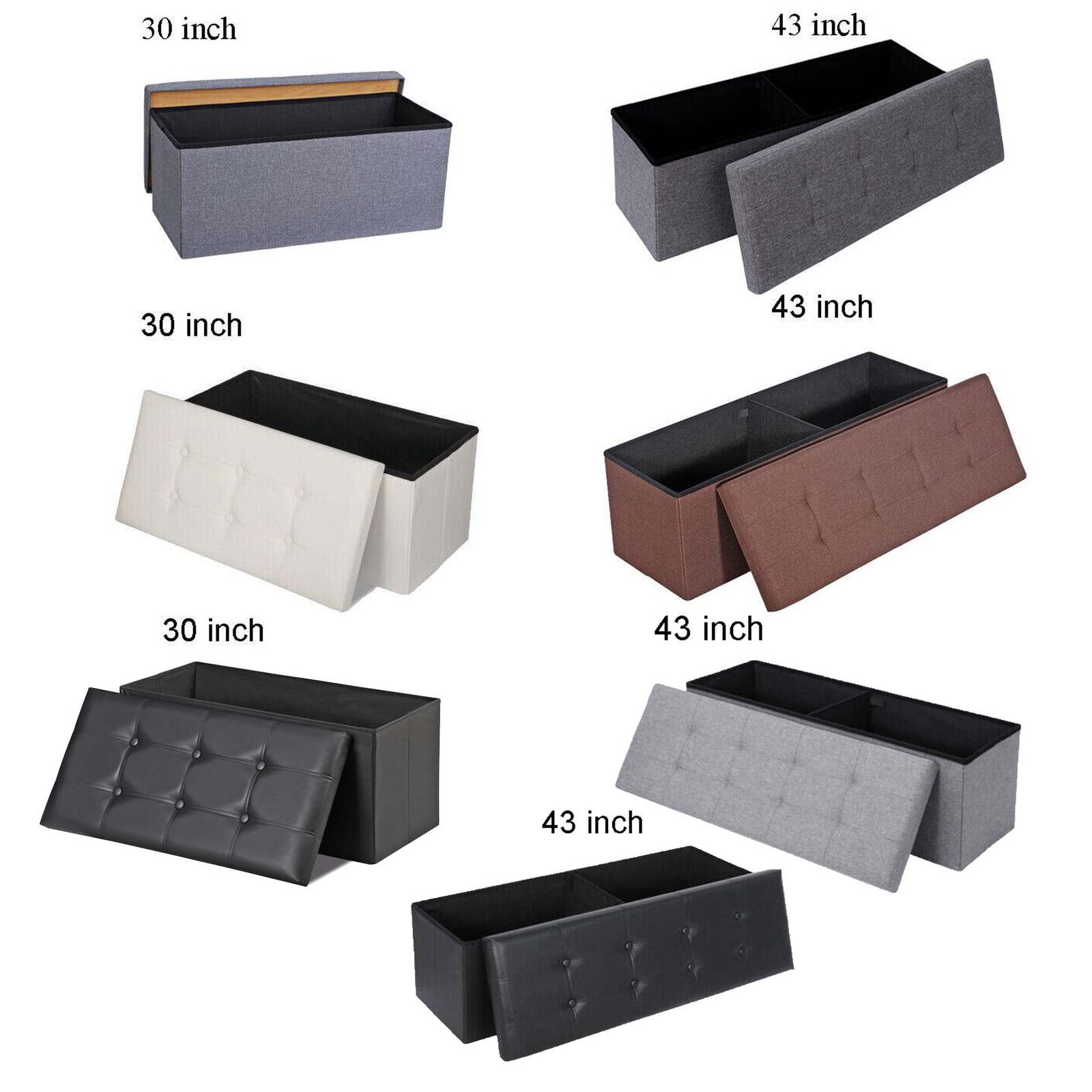 Folding Ottoman Storage Bench Chest Footrest Long Box w/ Padded Seat for Bedroom gallery
