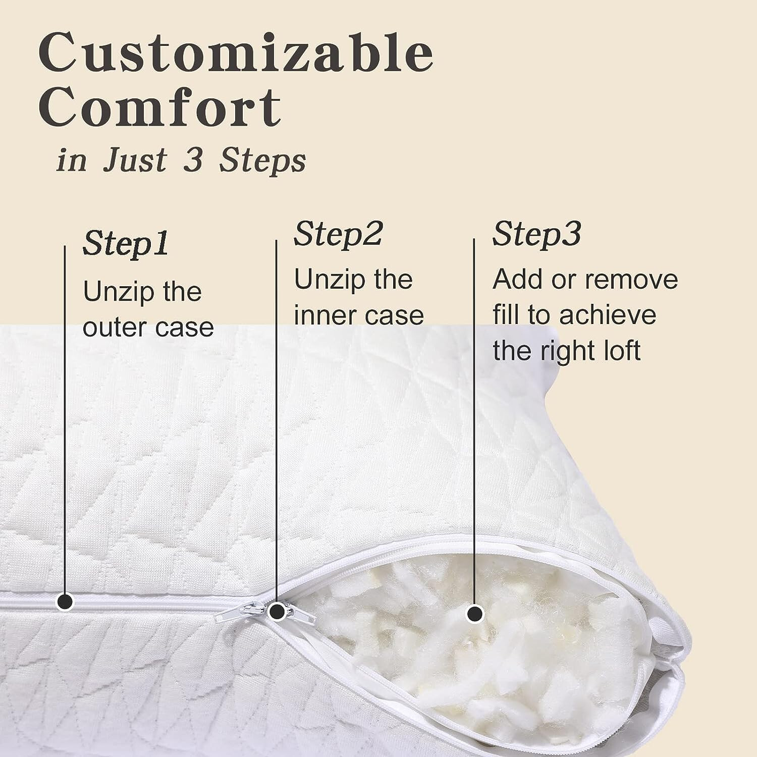 KOSMIKO Bamboo Pillow with Shredded Memory Foam Adjustable Queen Size Pack of 1 gallery