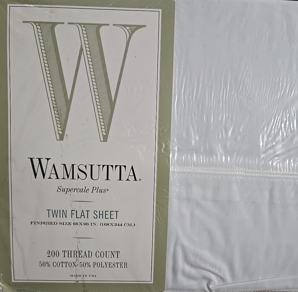 NOS Wamsutta Supercale Plus WHITE 200tc Twin Flat Sheet Cotton Blend 66X96 RARE gallery