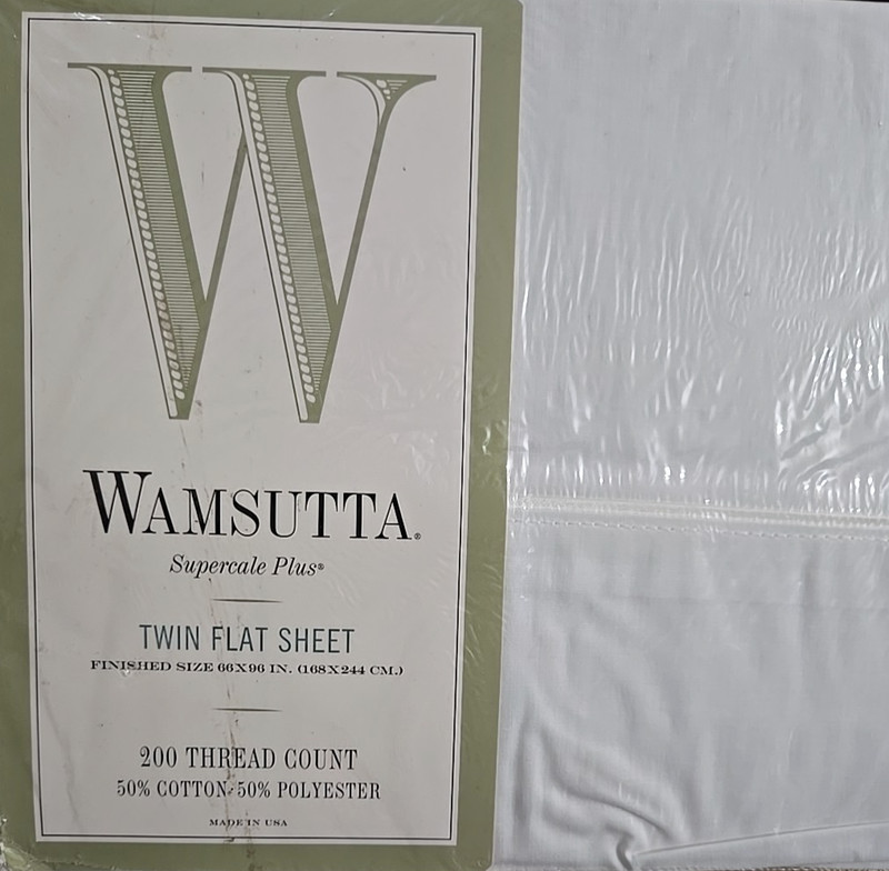 NOS Wamsutta Supercale Plus WHITE 200tc Twin Flat Sheet Cotton Blend 66X96 RARE gallery