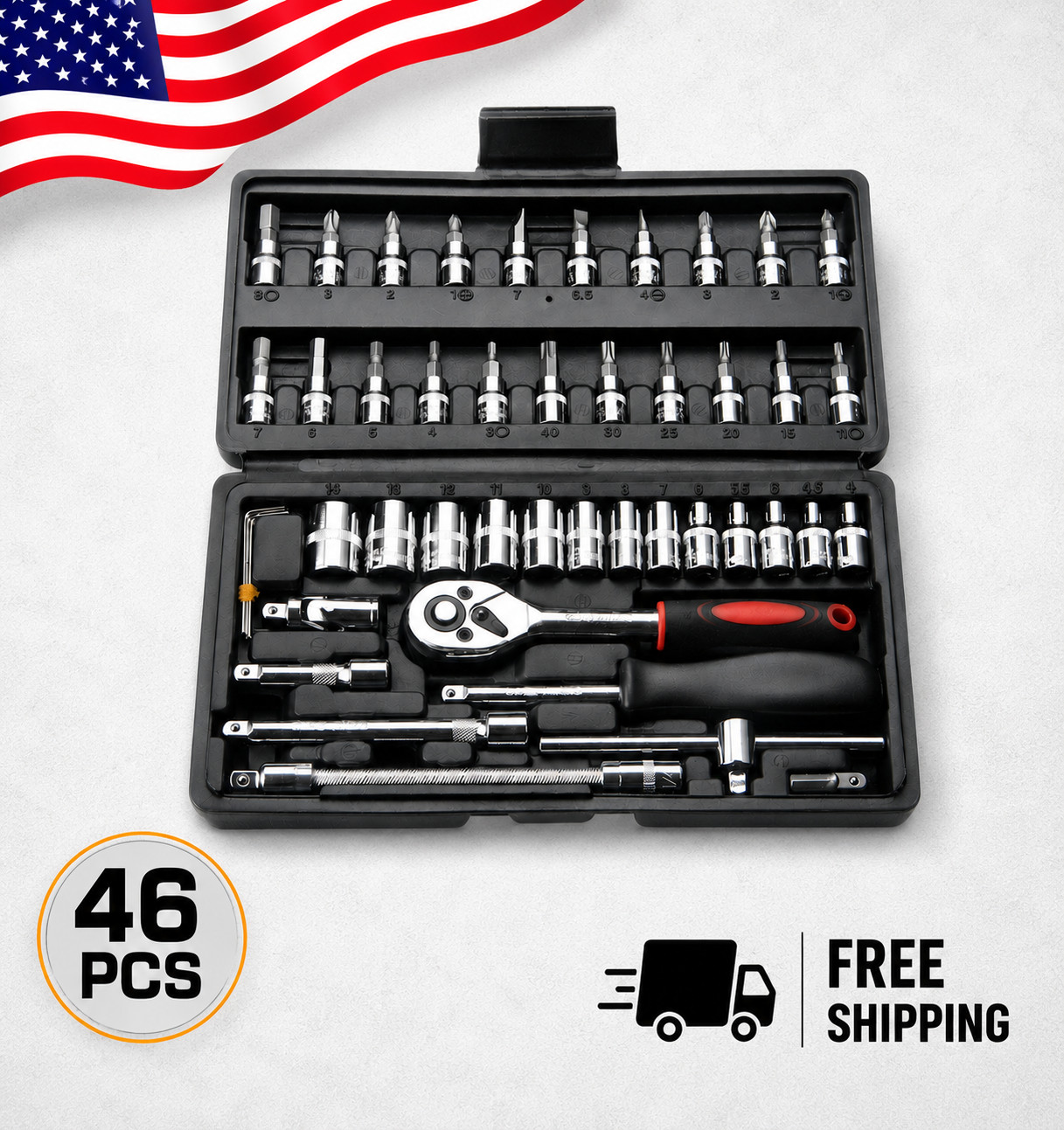 46-Piece Mechanic Tool Kit, 1/4-Inch Drive Ratchet Socket Wrench Set gallery