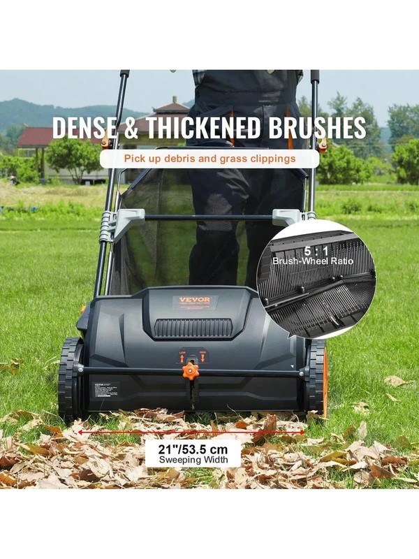 VEVOR Lawn Sweeper Push Leaf Grass Collector 21" - Black (S35CUFT21INCHNVK3) gallery