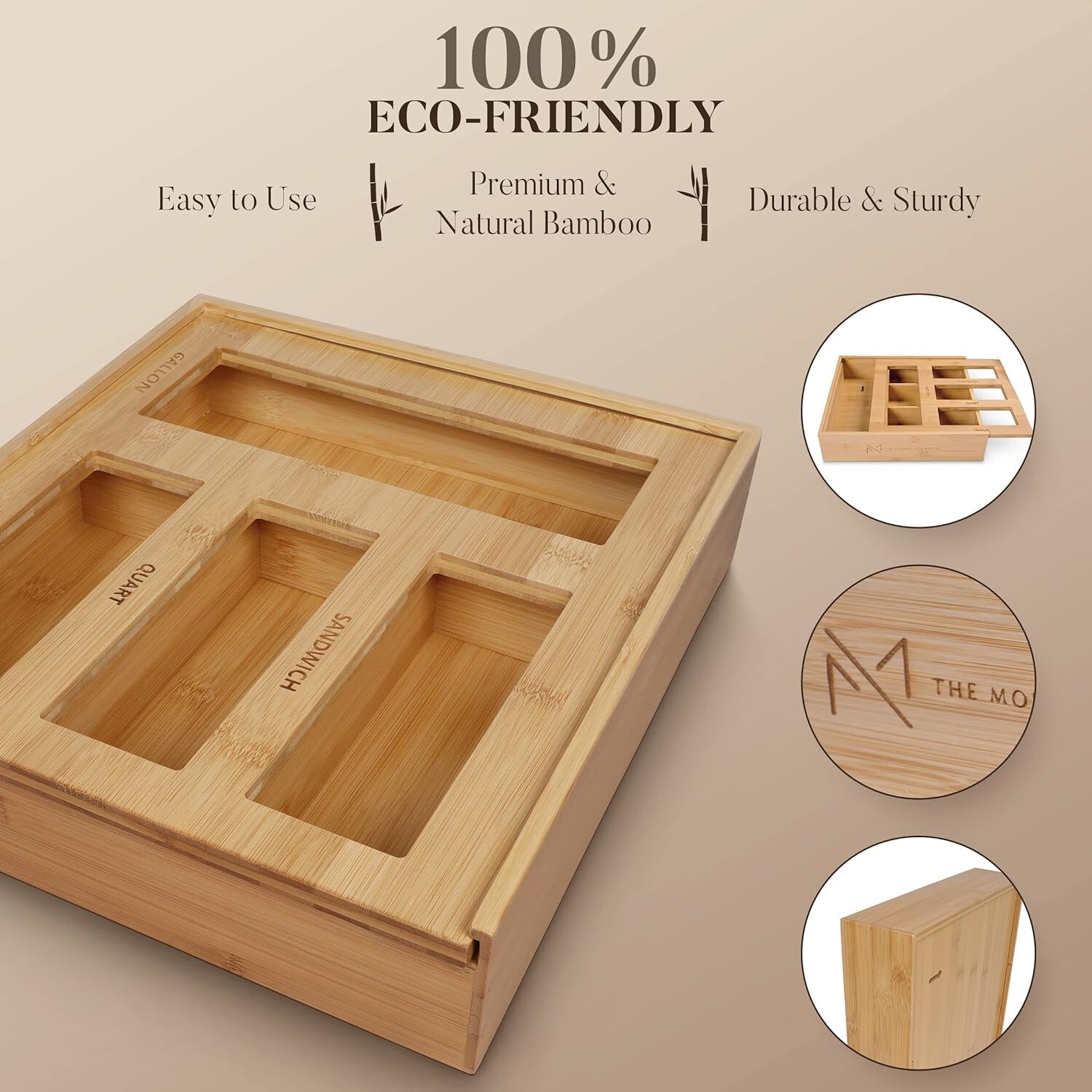 THE MODERN MERCANTILE - Wall-Mountable Bamboo Ziplock Bag Organizer gallery