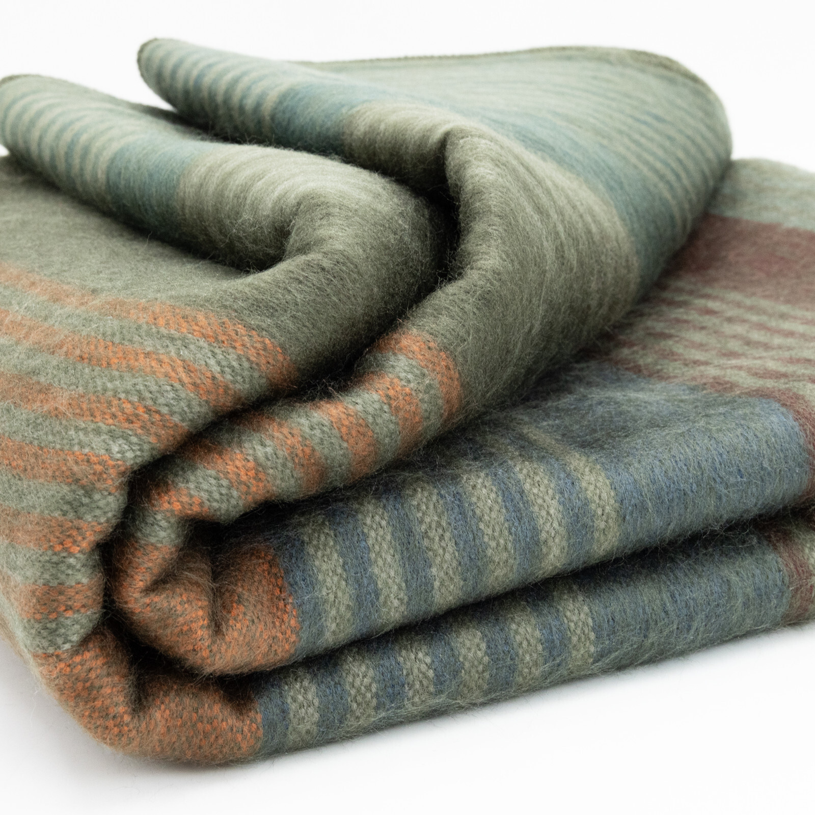 EARTHBOUND STRIPED ALPACA WOOL BLANKET – 95x69 in | MOSS, CLAY AND SKY | QUEEN gallery