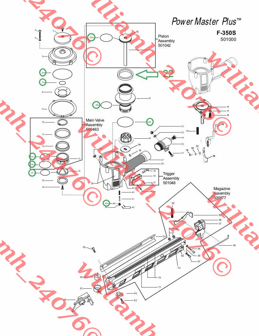 Paslode Framing Nailer F350-S O-ring and 402011 Cylinder Seal Rebuild Kit gallery