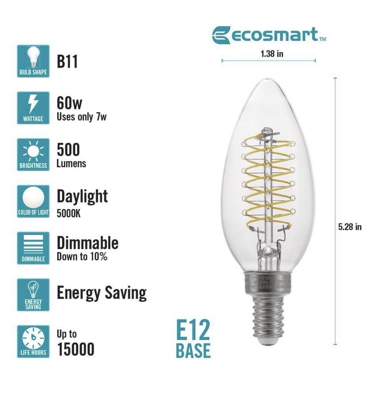 EcoSmart 60W LED Candelabra Light Bulbs E12 Fine Bendy Edison Daylight 3 Pack gallery