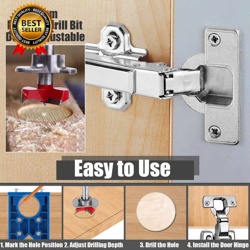 35Mm Concealed Hinge Jig Kit - Adjustable Depth Carbide Forstner Drill Bit Hinge gallery