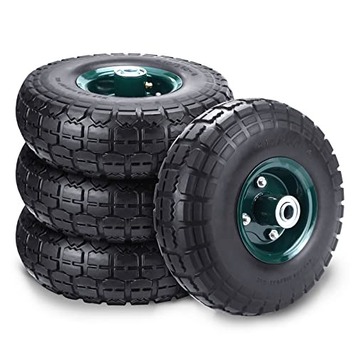 4 Pcs 10" Flat Free Tires Solid Pneumatic Tires Wheels, 4.10/3.50-4 Air Less gallery