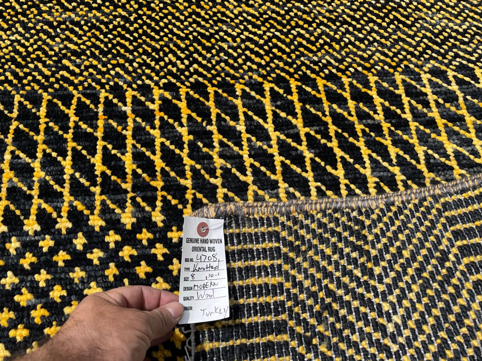 8x10 WOOL BLUE GOLD RUG HANDMADEgeometric hand-knotted oushak modern geometric gallery