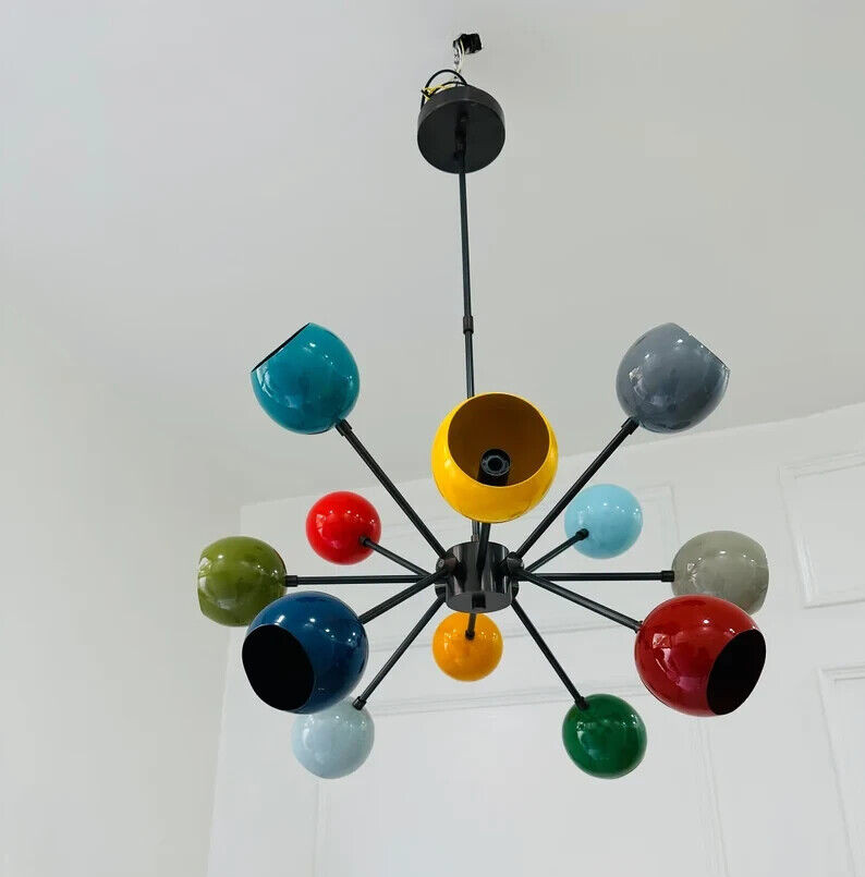 Beautiful 12 Arms Multi Color Handcrafted Brass Sputnik Chandelier Modern Stilno gallery