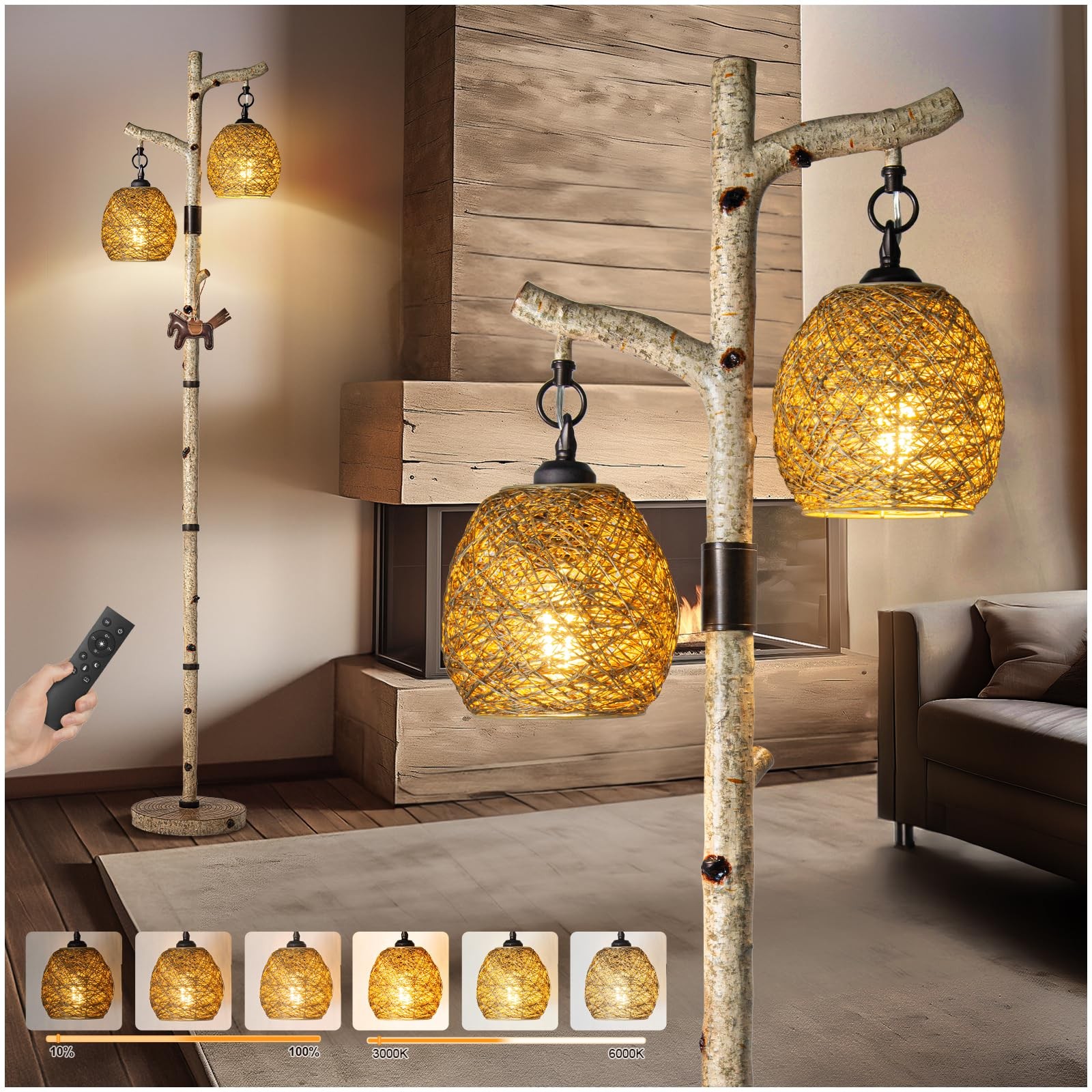 Floor Lamp 68.5 Rustic Farmhouse Remote Control Birch Tree Scenekoy Switch Bird gallery