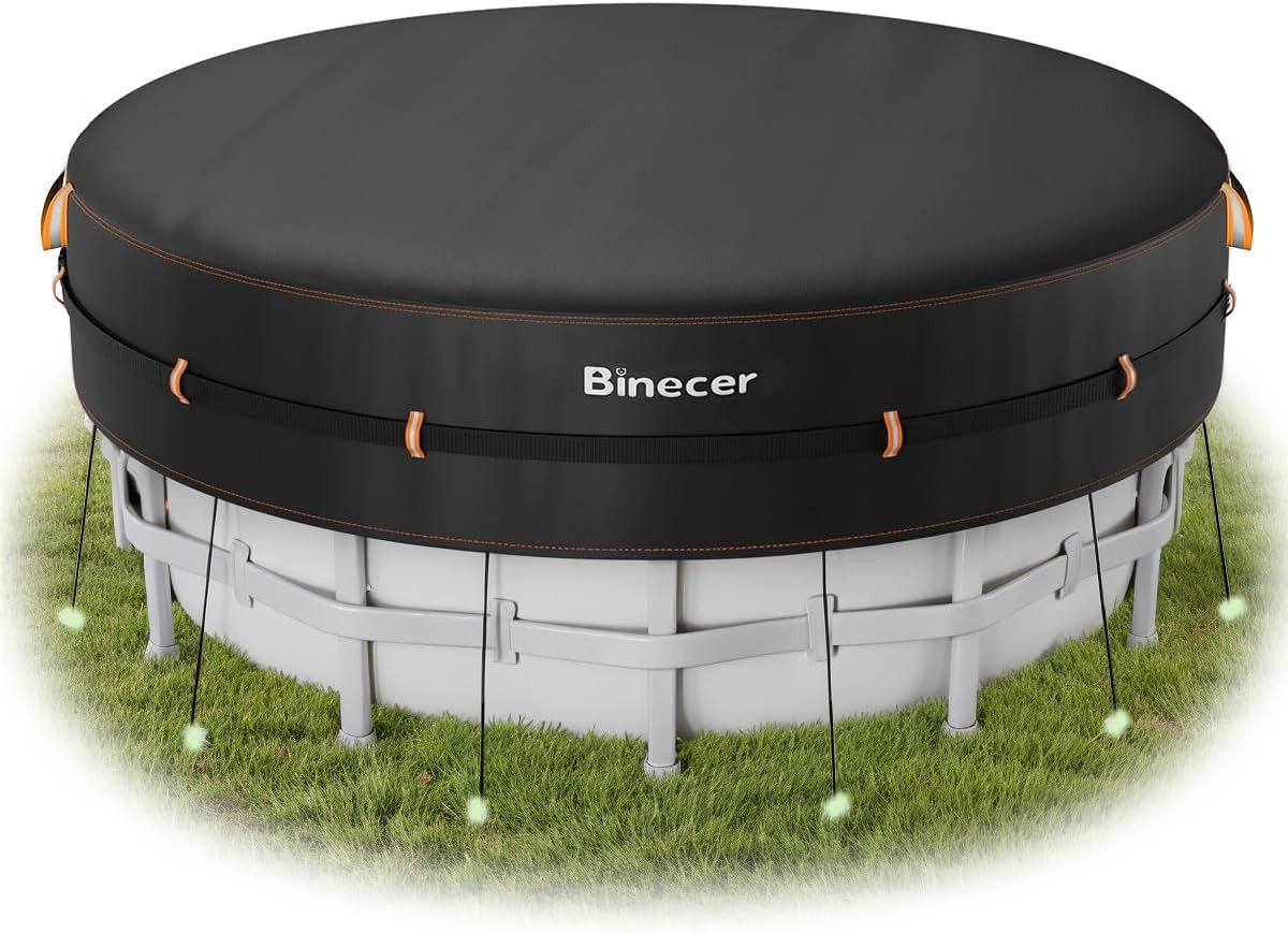 18Ft Round Above Ground Pool Cover with Reflective Strips & UV Protection gallery