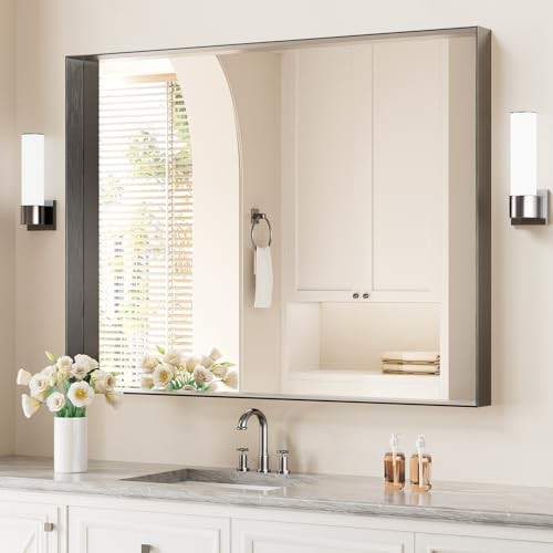 30x40 Inch Metal Framed Bathroom Mirror for Wall, Rectangle 40"L x 30"W Black gallery