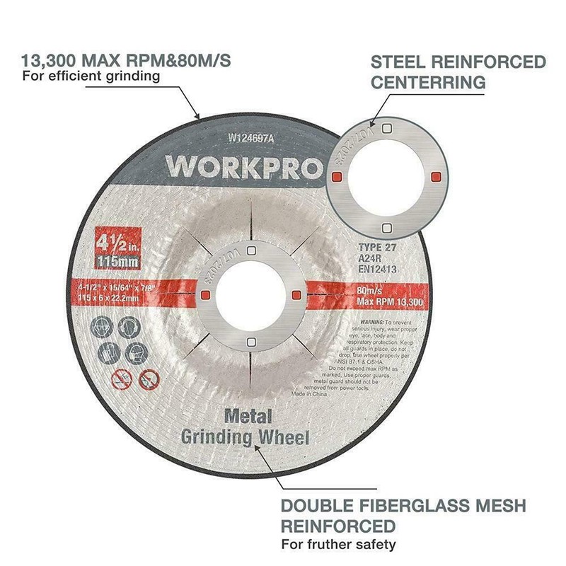 WORKPRO 20V Cordless Angle Grinder Kit w/ 4.0Ah /10PK Metal Grinding Wheels gallery