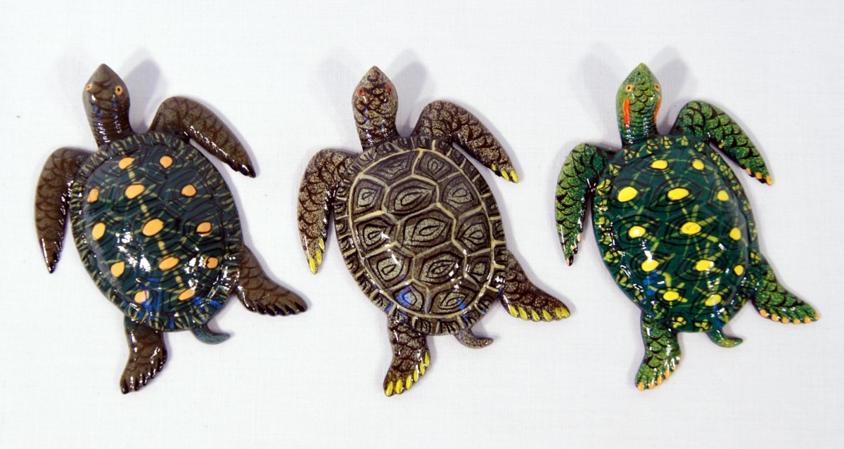 Hand Painted Green Brown Sea Turtle Refrigerator Magnet (Set of 3) 790S gallery