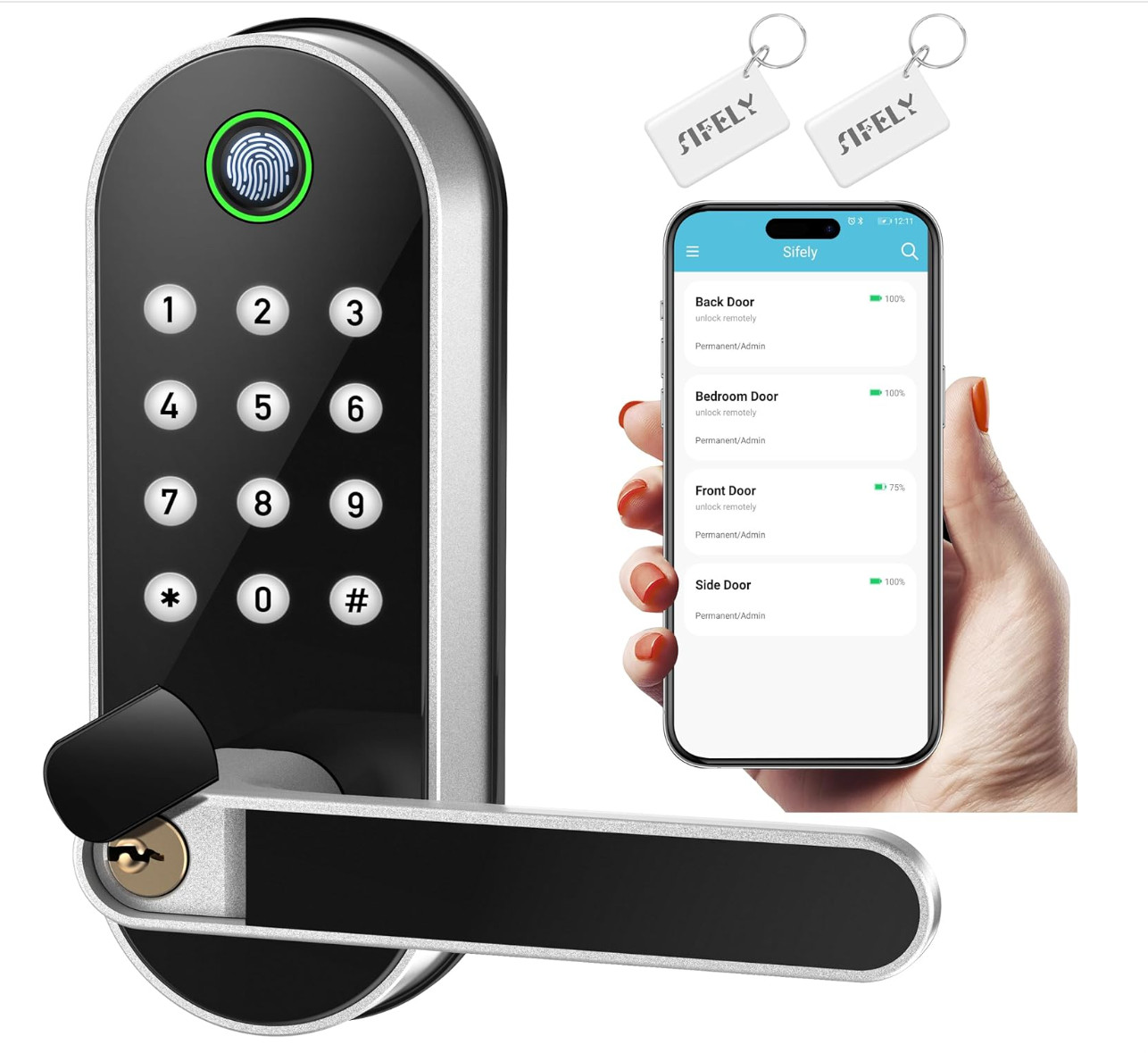 Sifely Model S Fingerprint Smart Door Lock with Handle & Keypad Keyless Entry gallery
