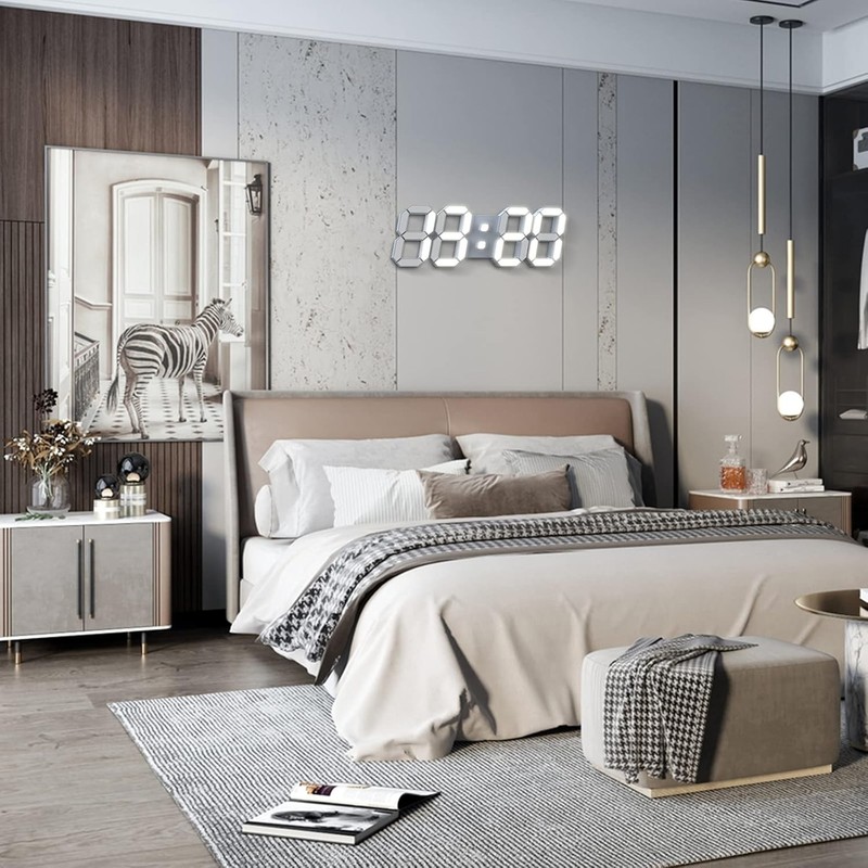 Elegant 3D LED Digital Wall Clock with Remote - Adjustable Brightness 9.7" gallery