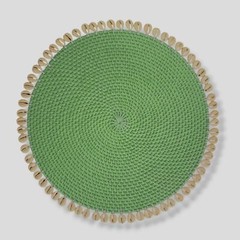 $205 Mode Living Light Green Capiz Shell Border Rattan Placemats Set of 4pc