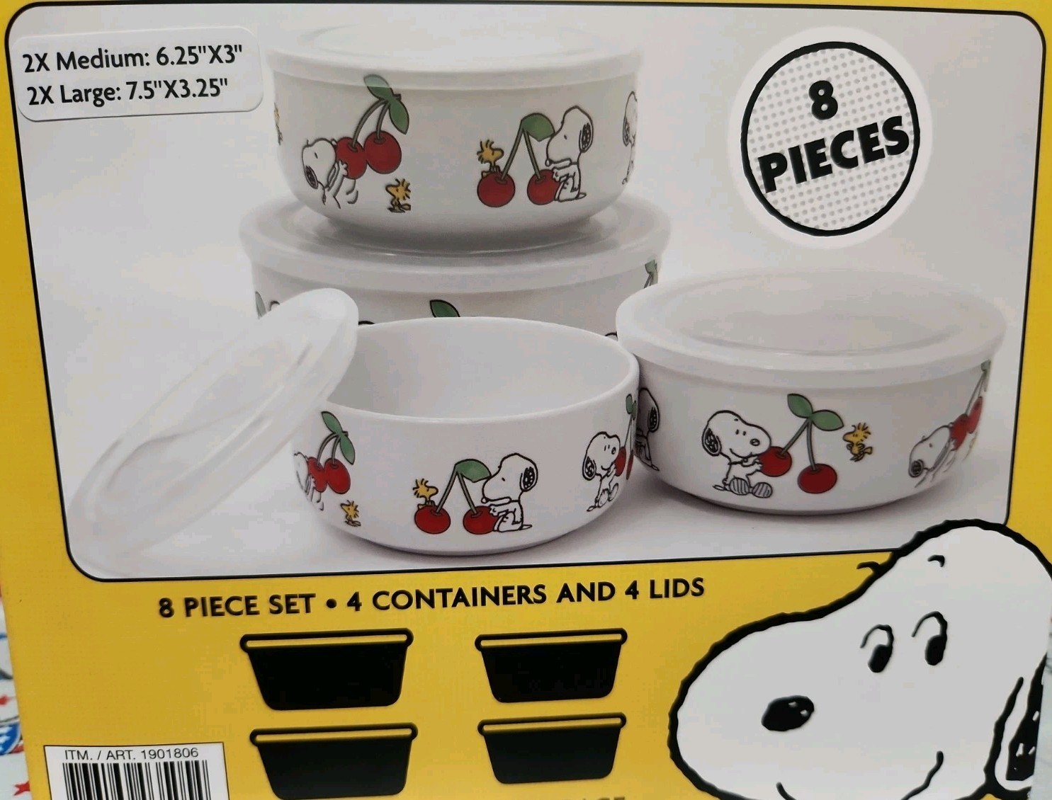 Peanuts Snoopy 8 PC Ceramic Food Storage Bowls w/ Lids Cherries gallery