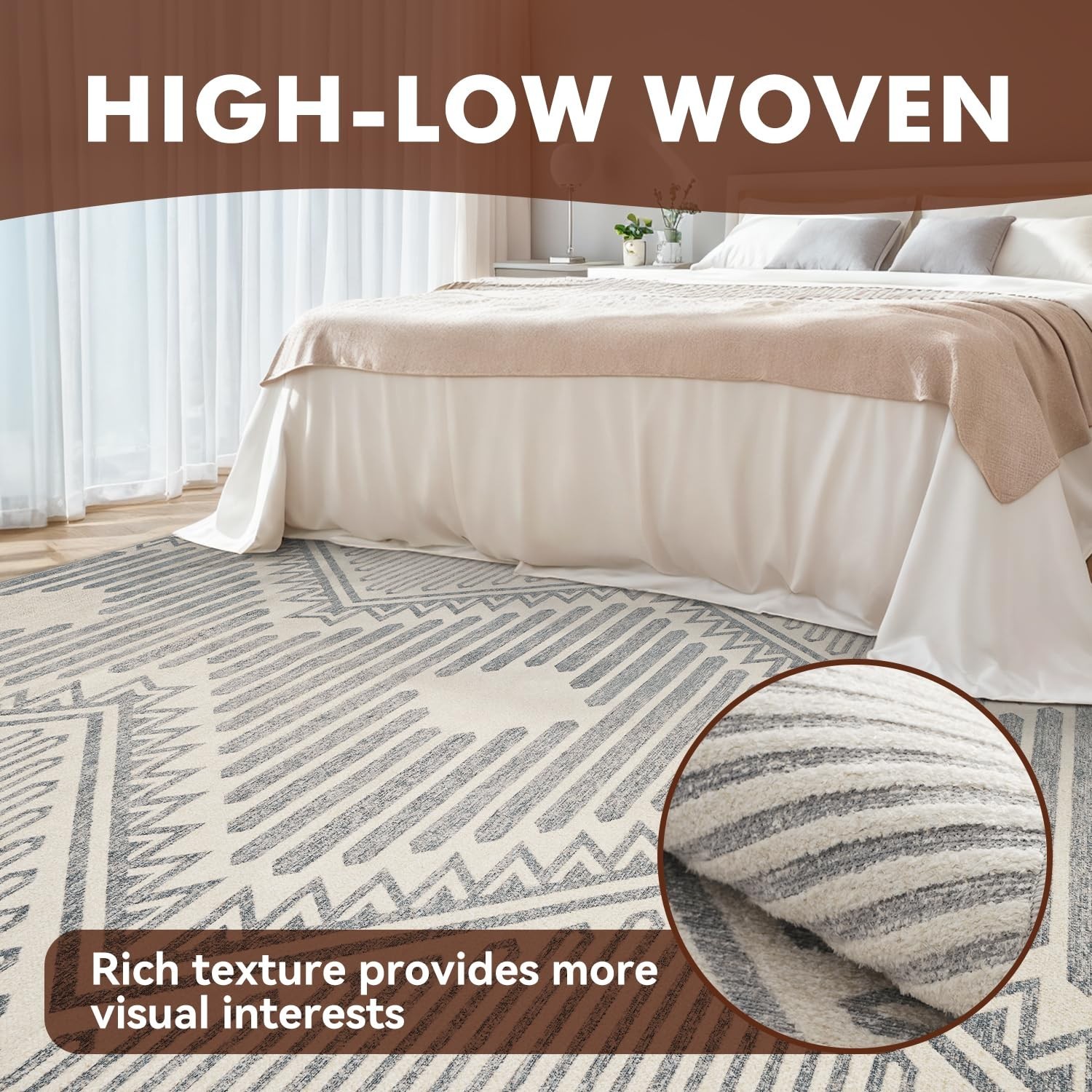 Silver Grey Boho 5x7 Area Rugs Textured Tufted Rugs for Living Room Bedroom R... gallery