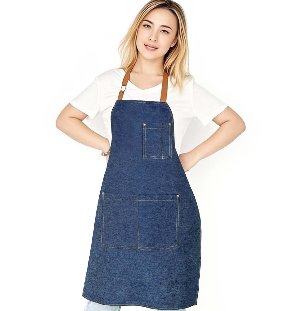 Adjustable Bib Apron with 2 Pockets for Chef Cooking Kitchen Restaurant
