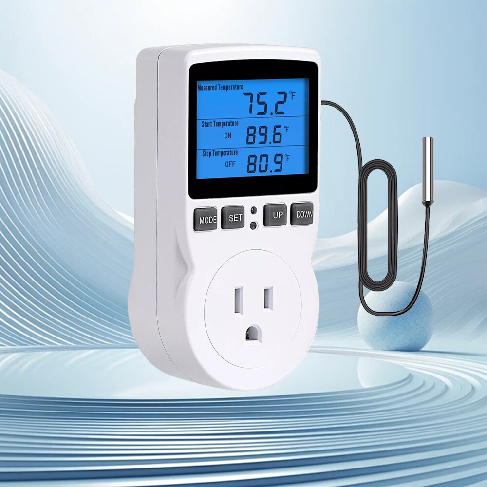 Digital Thermostat Outlet Plug Temperature Controller Heating Cooling w/ ProbejG gallery