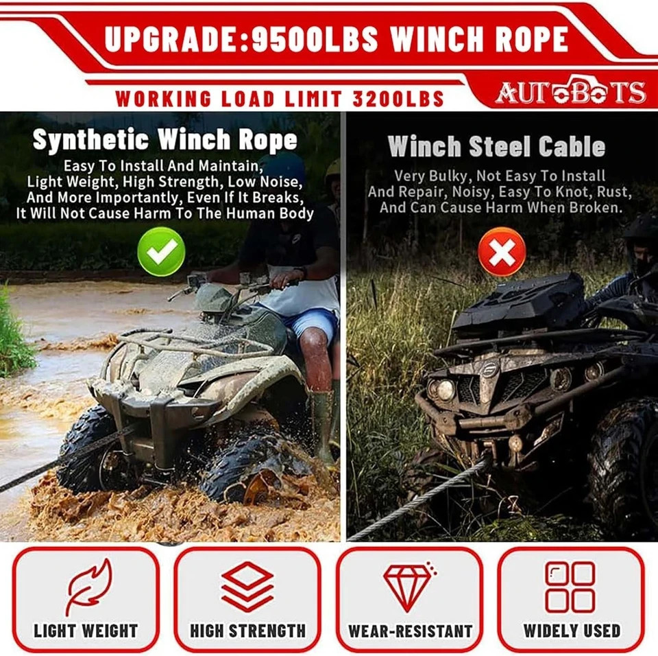 Synthetic Winch Rope 1/4" X 50 Ft，Max 9500lbs Winch Rope with Heavy Duty gallery