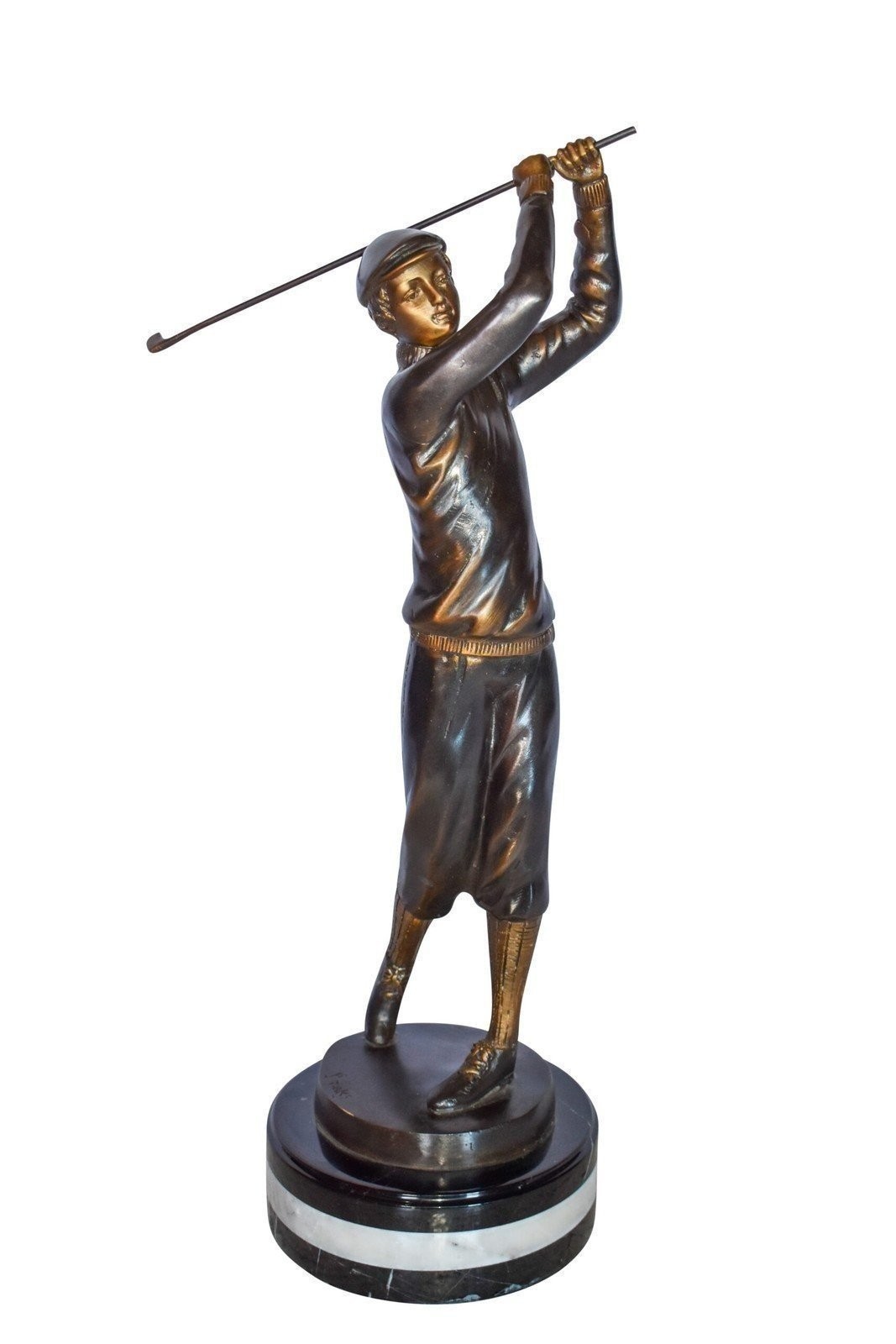 Golfer In Action Bronze Statue Mounted on Marble Size: 11" x 5" x 23"H gallery