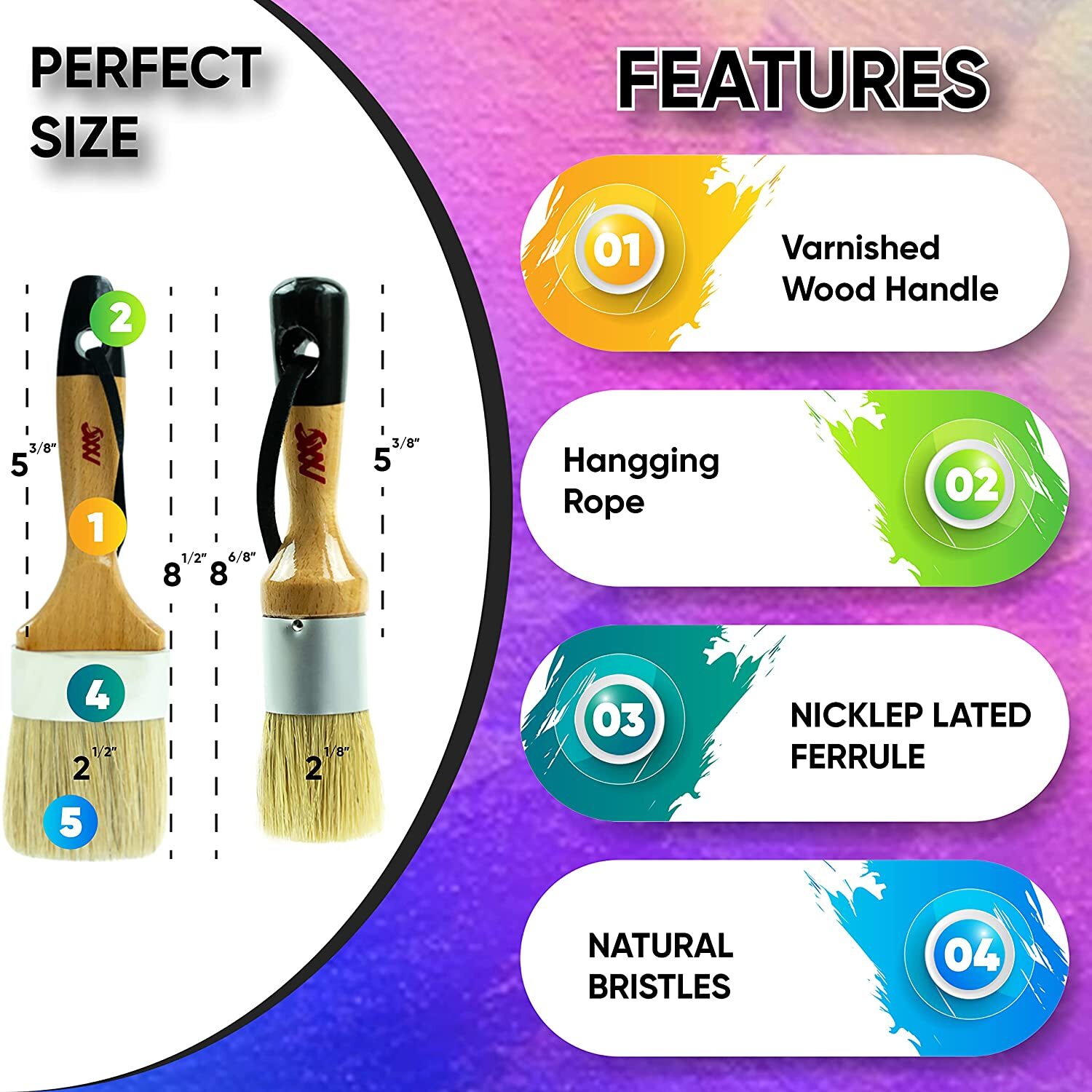 Chalk and Wax Paint Brush - 1 Small Round & 1 Large Oval Brush Natural Bristles gallery