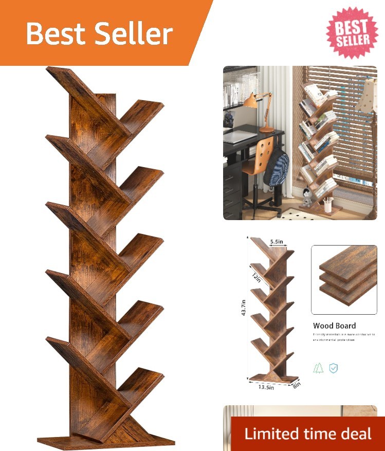 Art Deco 10-Tier Tree Bookshelf - Freestanding Storage Solution for All Rooms gallery
