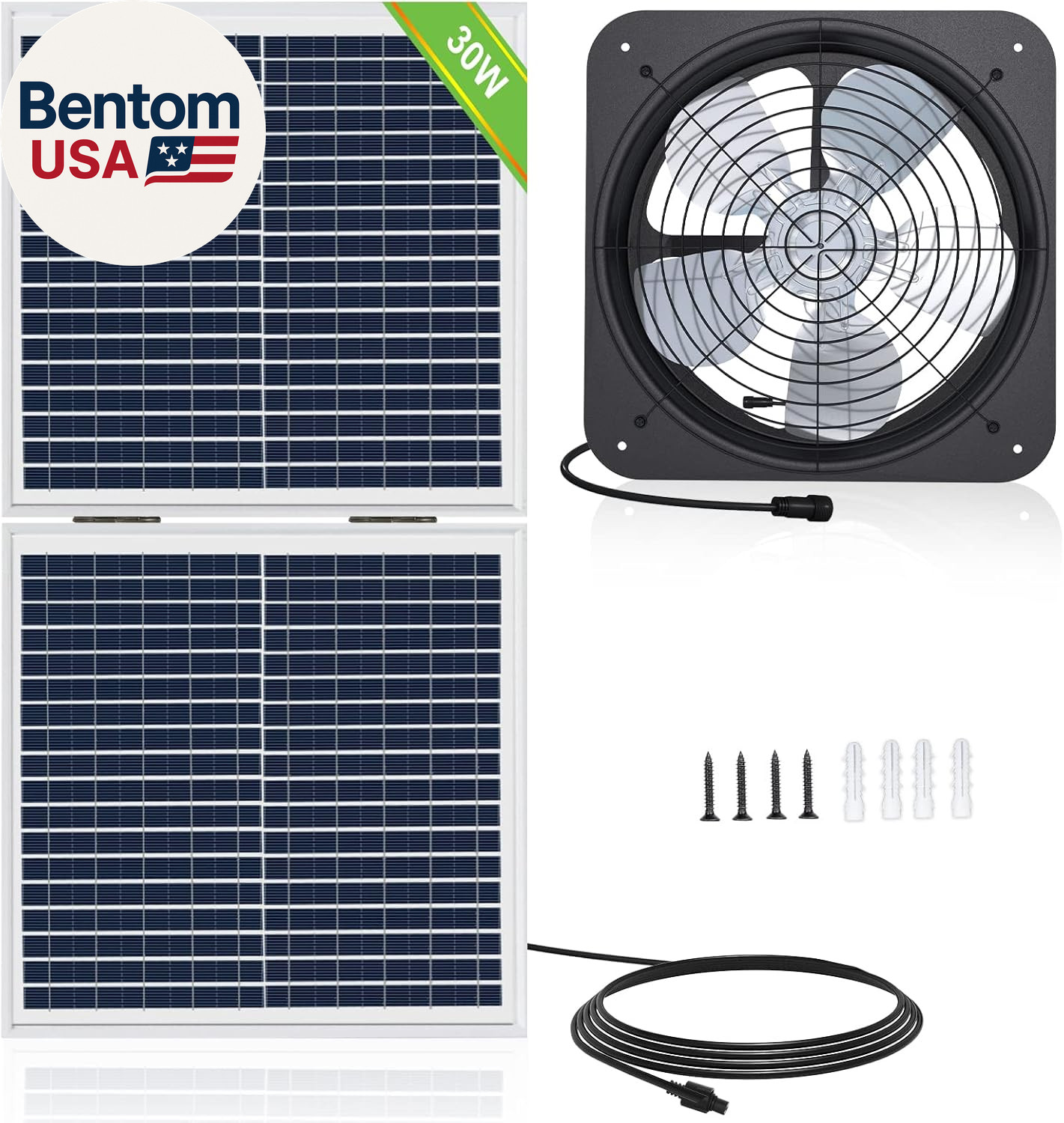 25W Solar Powered Attic Ventilator Gable Roof Vent Fan with 30W Foldable Panel - gallery