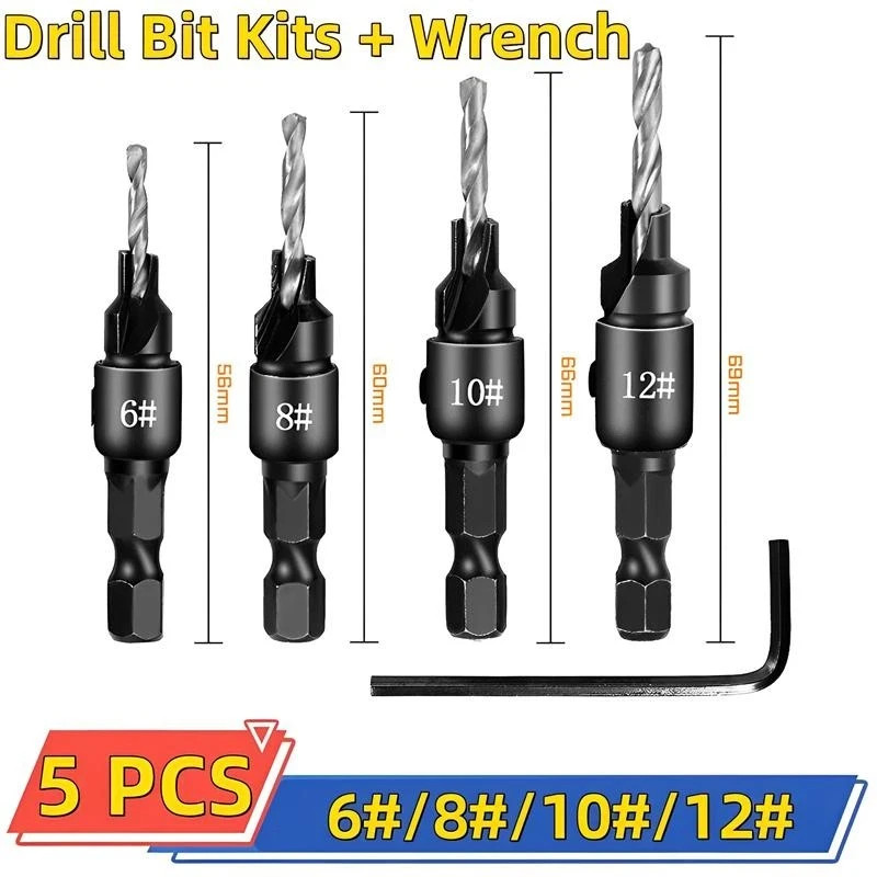 5pcs Countersink Drill Woodworking Drill Bit Set Drilling Pilot Holes for Screw gallery