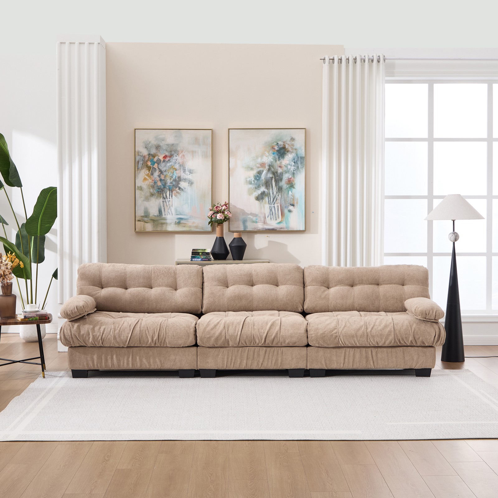Modular Cloud Couch 3-Seater Deep Seat Flannelette Sectional Sofa 5 Pillow Brown gallery