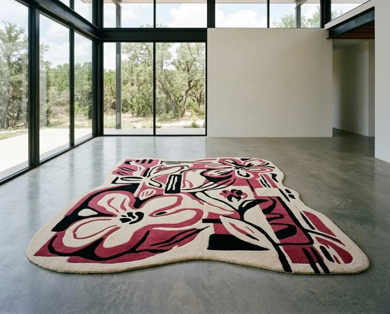 Hand Tufted Wool Rug, Irregular Floral Area Rug, Modern Living Room Decor gallery