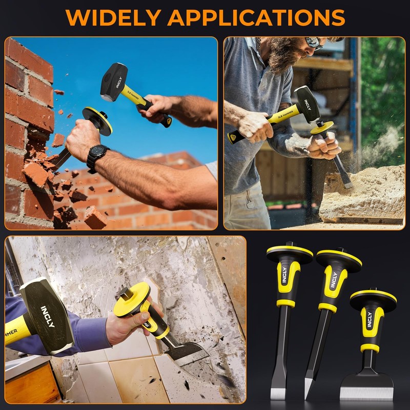 INCLY 3PCS Masonry Chisel Set with Hand 11 inches, 8 Black + Yellow gallery