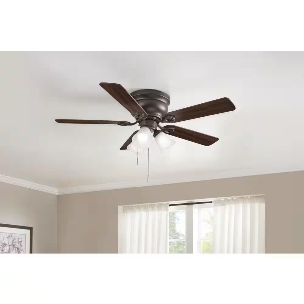 Ceiling Fan LED Light 44 Inch Flush Mount Oiled Bronze Reversible Blades gallery