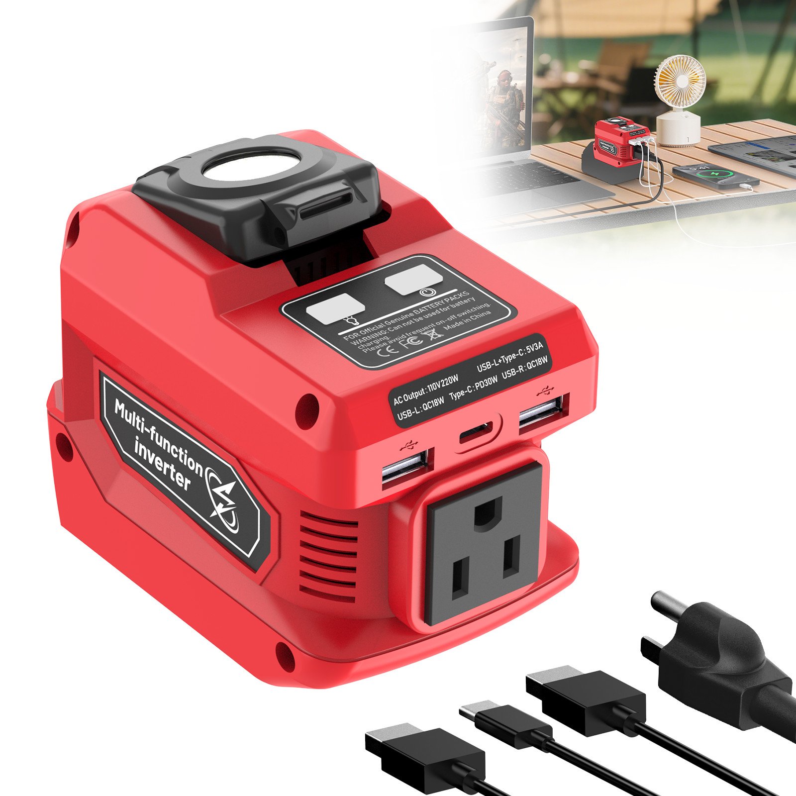 220W Power Inverter Compatible with Milwaukee 18V Battery, DC 18V to 110V AC gallery