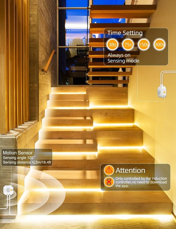Motion Sensor LED Light Strip 16.4Ft Warm White 3000K & Multi-Colored USB Power gallery